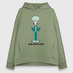 Толстовка оверсайз женская Сквидворд игра в кальмара мем Спанч боб, цвет: авокадо