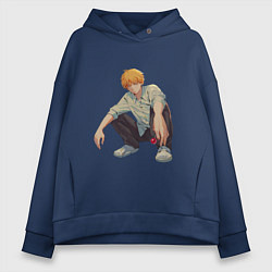 Толстовка оверсайз женская Человек-бензопила Денджи чилл, цвет: тёмно-синий