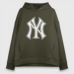 Толстовка оверсайз женская New York yankees - baseball logo, цвет: хаки