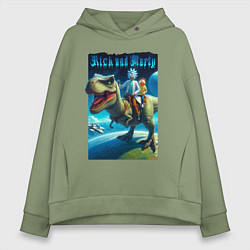 Женское худи оверсайз Рик и Морти верхом на тираннозавре
