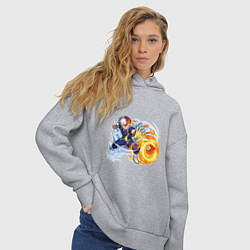 Толстовка оверсайз женская Моя геройская академия Шото Тодороки лед и пламя, цвет: меланж — фото 2