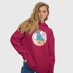 Толстовка оверсайз женская Летающая тарелка на пляже, цвет: маджента — фото 2