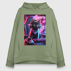 Толстовка оверсайз женская Чёрный котёнок - киберспорт, цвет: авокадо