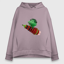 Женское худи оверсайз Зеленый монстр на красной ракете