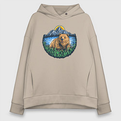 Толстовка оверсайз женская Медведь на природе, цвет: миндальный