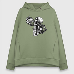 Толстовка оверсайз женская Пивной скелетик, цвет: авокадо
