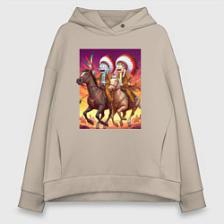 Женское худи оверсайз Индейцы Рик и Морти скачут на лошадях