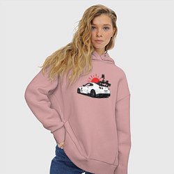 Толстовка оверсайз женская Авто и иероглифы, цвет: пыльно-розовый — фото 2