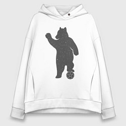 Толстовка оверсайз женская Мишка футболист, цвет: белый