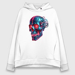 Толстовка оверсайз женская Metal cyber skull - ai art, цвет: белый