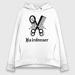 Толстовка оверсайз женская Ножницы-расчестка парикмахера, цвет: белый