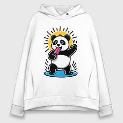 Толстовка оверсайз женская Панда с мороженым в стиле комикса, цвет: белый