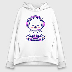 Толстовка оверсайз женская Белый медведь геймер, цвет: белый