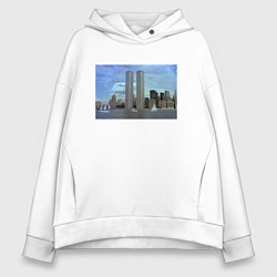 Толстовка оверсайз женская Башни близнецы - ретро ностальгия девяностых WTC, цвет: белый