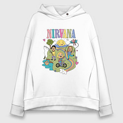 Толстовка оверсайз женская Нирвана, мультяшный стиль, цвет: белый