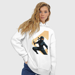 Толстовка оверсайз женская Девушка ниндзя поп-арт ретро 1970-е - куноити, цвет: белый — фото 2