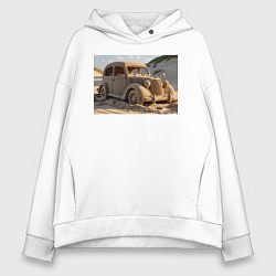 Толстовка оверсайз женская Песчаный Автомобиль: Дорога в Пустыне, цвет: белый