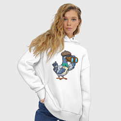 Толстовка оверсайз женская Голубь с биноклем, цвет: белый — фото 2