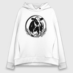 Женское худи оверсайз Корова в цветочном круге