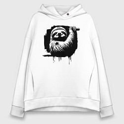 Толстовка оверсайз женская Ленивец в черном штрихе, цвет: белый