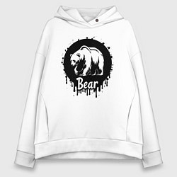 Толстовка оверсайз женская Черный медведь в круге, цвет: белый
