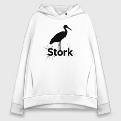 Толстовка оверсайз женская Аист черной краской, цвет: белый