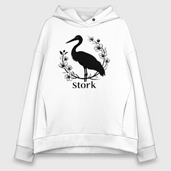 Толстовка оверсайз женская Аист среди цветов, цвет: белый