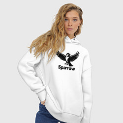 Толстовка оверсайз женская Летящий черный воробей, цвет: белый — фото 2