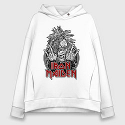 Толстовка оверсайз женская Iron Maiden head with hands, цвет: белый