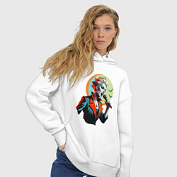 Толстовка оверсайз женская Певица рок вампир с микрофоном, цвет: белый — фото 2