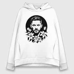 Толстовка оверсайз женская Том Харди в цветочном обрамлении, цвет: белый