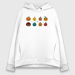 Женское худи оверсайз Разноцветные тыквы Джека на Хэллоуин