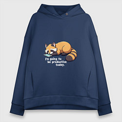 Толстовка оверсайз женская Ленивый енот с телефоном, цвет: тёмно-синий