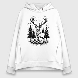 Женское худи оверсайз Олень в новогоднем лесу