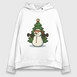 Толстовка оверсайз женская Снеговик с гирями, цвет: белый