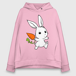 Толстовка оверсайз женская Зайка с морковкой, цвет: светло-розовый