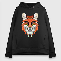Толстовка оверсайз женская Дизайнерская лиса, цвет: черный