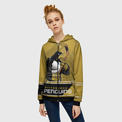 Толстовка на молнии женская Pittsburgh Penguins, цвет: 3D-черный — фото 2