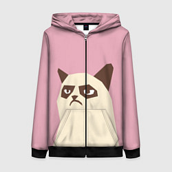 Женская толстовка на молнии Grumpy cat pink