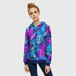 Толстовка на молнии женская Сине-розовые тропики, цвет: 3D-синий — фото 2