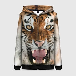 Толстовка на молнии женская Свирепый тигр, цвет: 3D-черный