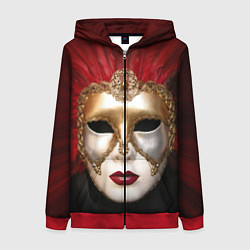 Толстовка на молнии женская Венецианская маска, цвет: 3D-красный