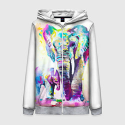Толстовка на молнии женская Акварельные слоны, цвет: 3D-меланж