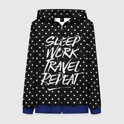 Толстовка на молнии женская Sleep Work Travel Repeat, цвет: 3D-синий