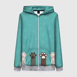 Толстовка на молнии женская Лапки котеек, цвет: 3D-меланж
