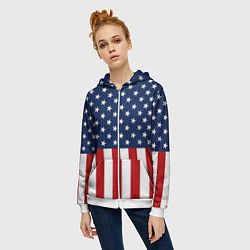 Толстовка на молнии женская Флаг США, цвет: 3D-белый — фото 2