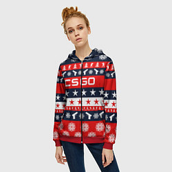 Толстовка на молнии женская CS:GO New Year, цвет: 3D-красный — фото 2