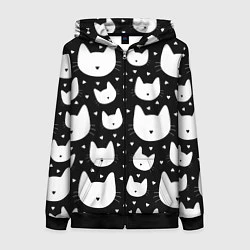 Толстовка на молнии женская Love Cats Pattern, цвет: 3D-черный