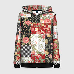 Толстовка на молнии женская Лоскутный орнамент - пэчворк, цвет: 3D-черный