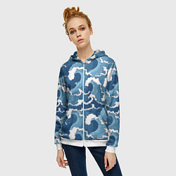 Толстовка на молнии женская Морские волны графика, цвет: 3D-белый — фото 2